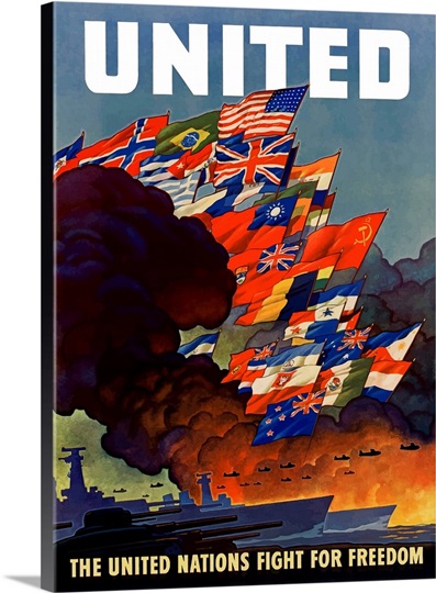 Digitally restored vector war propaganda poster - United nations