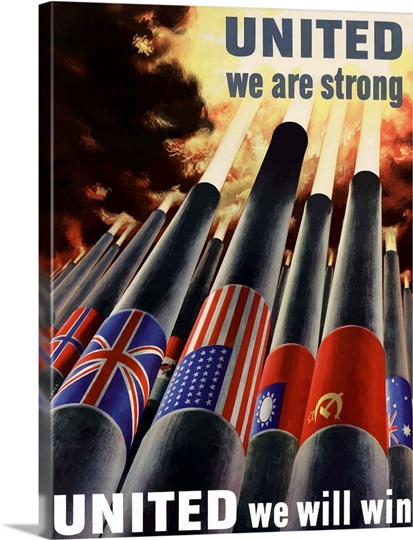 Digitally restored vector war propaganda poster - United we are strong