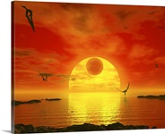 Flying life forms grace the crimson skies