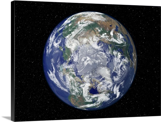 Fully lit Earth centered on the North Pole