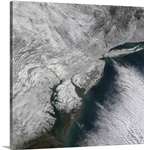 Satellite view of a Noreaster snow storm over the United States