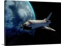 Space Shuttle backdropped against Earth