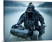 Special operations forces combat diver with underwater propulsion vehicle