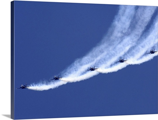 The Blue Angels performing a line abreast loop during an air show