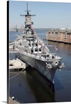 The decommissioned US Navy Battleship USS Wisconsin berthed to the pier