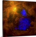 The Orion nebula in the infrared overlaid with XMMNewton Xray data in blue