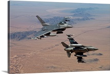 Two F-16s on a training mission over the Arizona desert