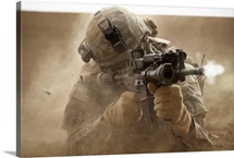 U.S. Army Ranger in Afghanistan combat scene
