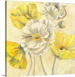 Gold and White Contemporary Poppies I