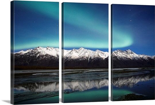 Northern Lights Over Chugach Mts  Knik River Southcentral Alaska