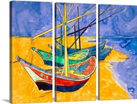 Fishing Boats on the Beach at Saintes Maries de la Mer (pen &amp; ink with w/c on paper)