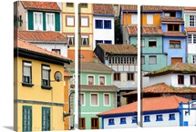 Painted houses like a puzzle in Cudillero, Spain.