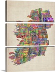 Irish Cities Text Map, Multicolor on Parchment
