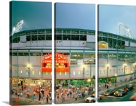 High angle view of tourists outside a baseball stadium opening night, Wrigley Field, Chicago, Illinois, 1998