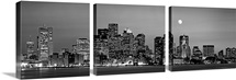 Massachusetts, Boston, Panoramic view of a city skyline at night (Black And White)