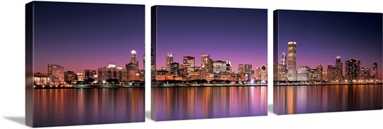 Reflection of skyscrapers in a lake, Lake Michigan, Digital Composite, Chicago, Cook County, Illinois