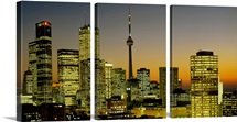 Skyscrapers lit up at dusk, Toronto Eaton Centre, Toronto, Ontario, Canada