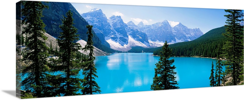 High angle view of a lake, Moraine Lake, Valley of ten peaks, Banff National Park, Alberta, Canada