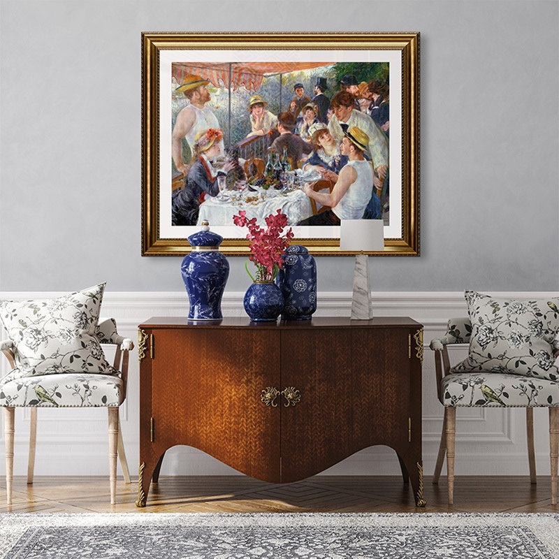 framed print of classic painting in a traditional entryway