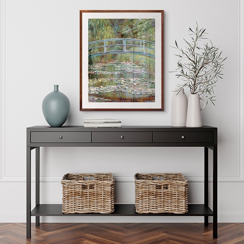 Framed print of Monet's Waterlilies in a modern foyer