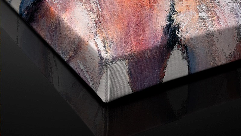 Close up photograph of a canvas print corner