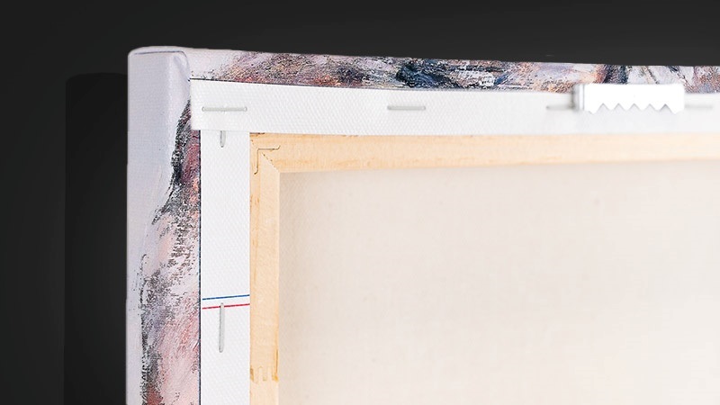 Close up photograph of the back of a canvas print