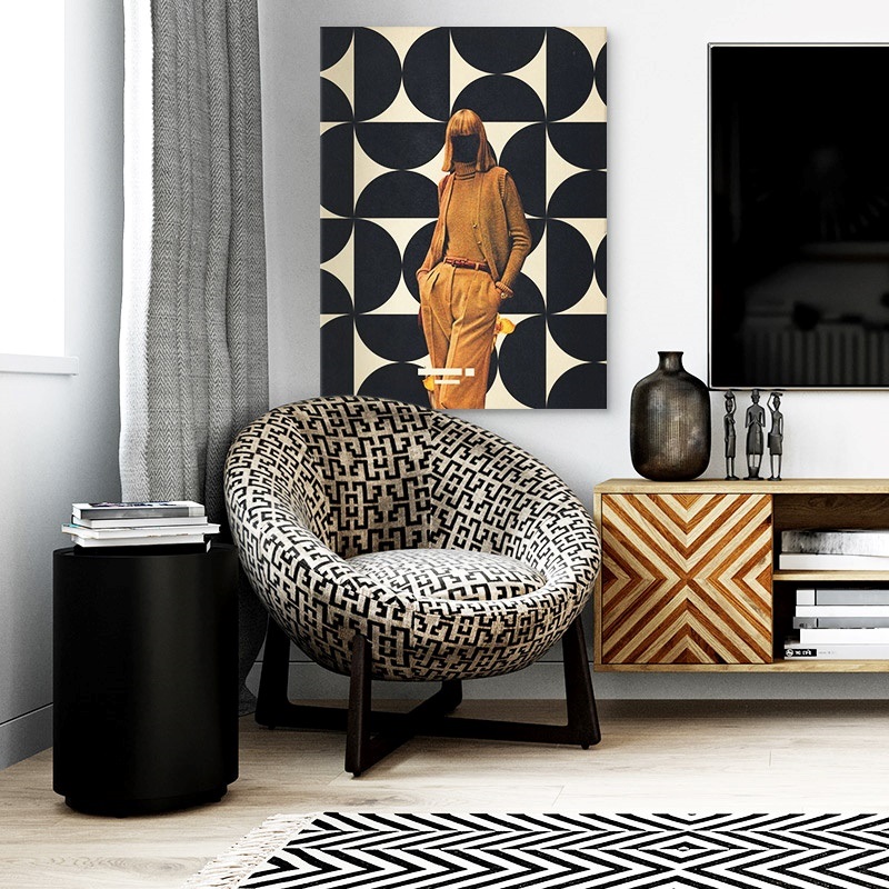 graphic fashion canvas print in a luxury stylish living room