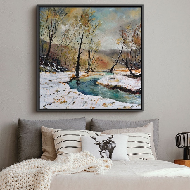 Scandinavian Bedroom Inspiration with Classic Landscape Framed Art