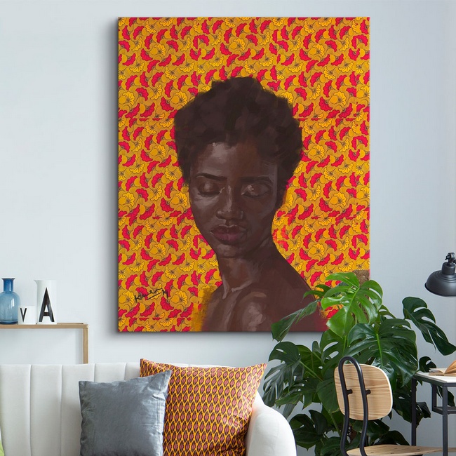 Contemporary Living Room with Warm Portrait Art