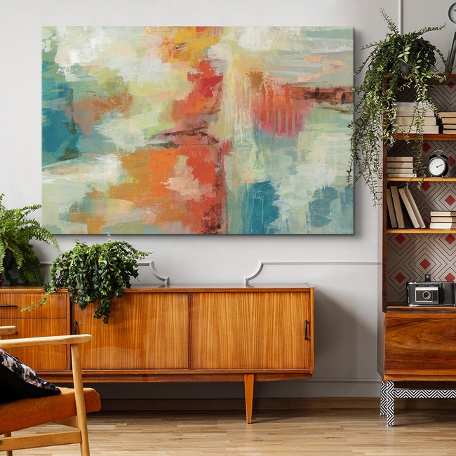 Retro Abstract Art in a Mid-Century Living Room
