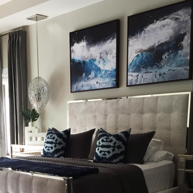 Glam Bedroom with Dark Abstract Art