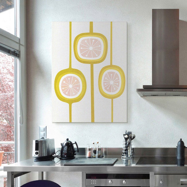 Modern Kitchen Décor with Yellow Wall Art