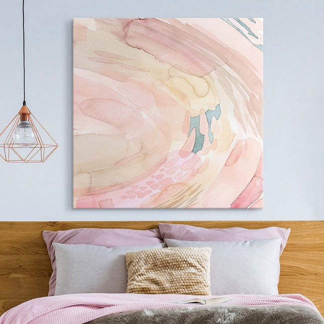 Contemporary Bedroom Featuring Soothing Pastel Art