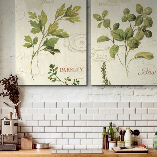Green Botanical Art in a Modern Farmhouse Kitchen