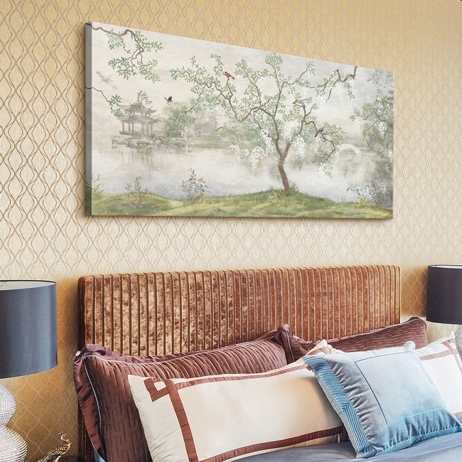 Moody Landscape Art in Glam Bedroom Décor