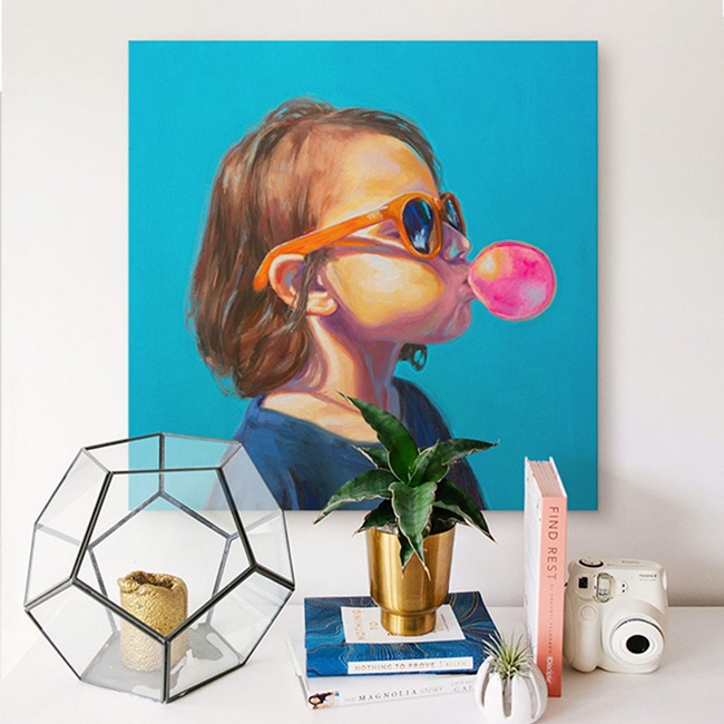 Colorful Portrait Art in a Modern Entryway