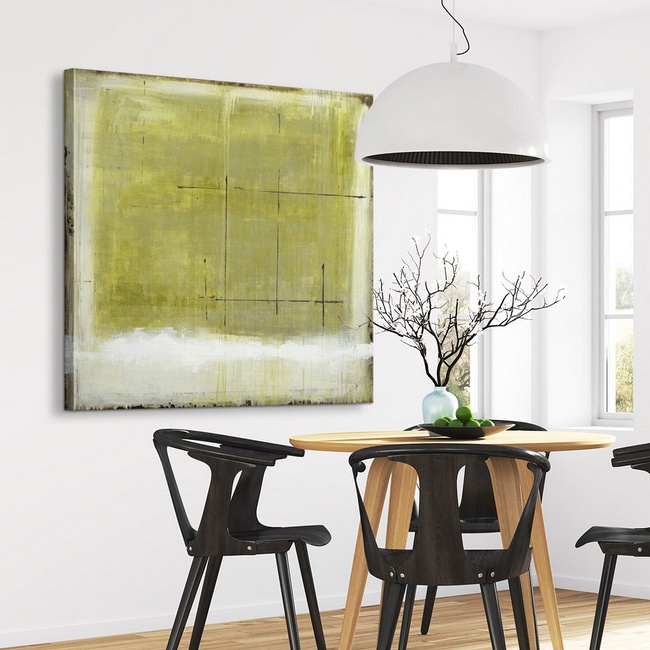 Oversized Green Art for a Minimalist Dining Room