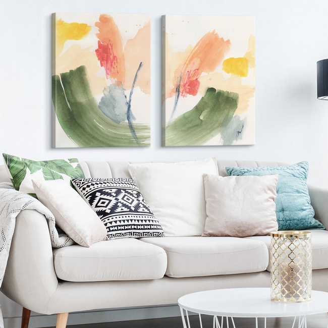 Exicting Abstract Art Prints Paired in a Contemporary Living Room