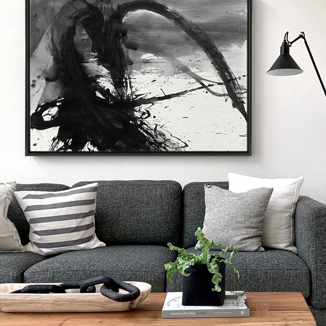 Contemporary Living Room with Dynamic Abstract Art