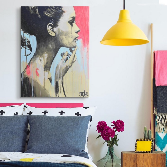 Contemporary Art in an Eclectic Bedroom