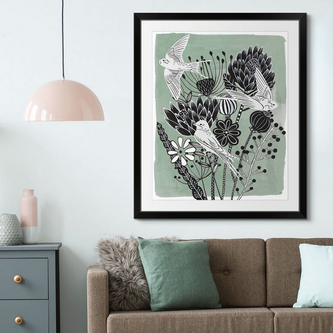 Framed Floral Art in Coastal Living Room