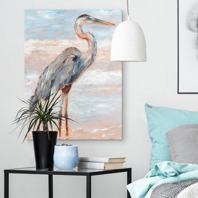 Large Heron Art Print in Coastal Bedroom