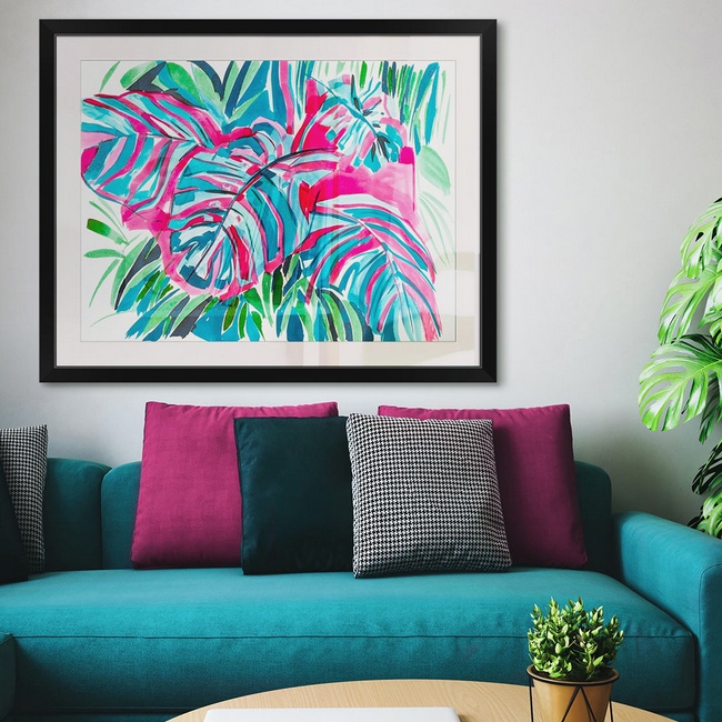 Modern Living Room Décor with Colorful Plant Art