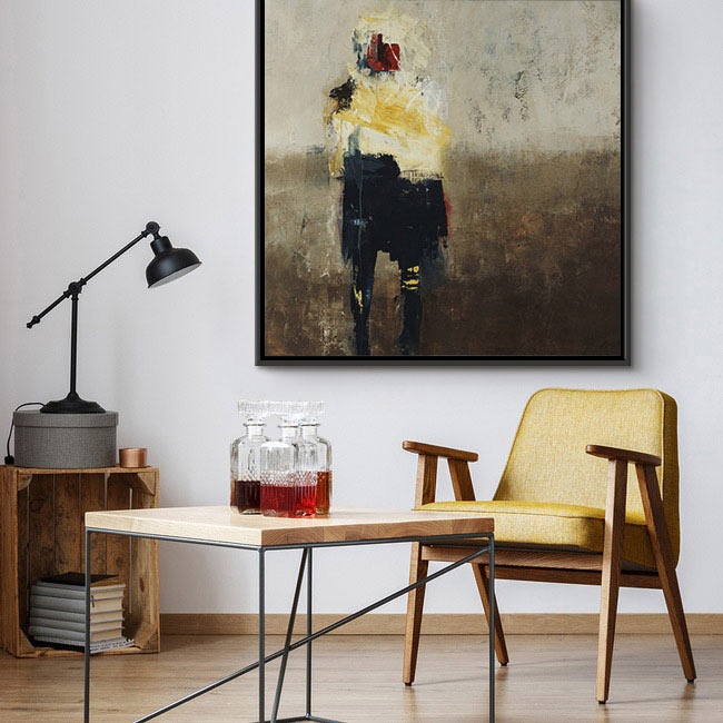 Abstract Portrait Art in a Mid-Century Living Room