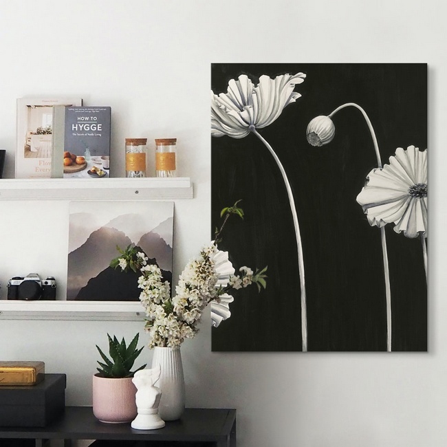 Modern Office Art with Black and White Florals