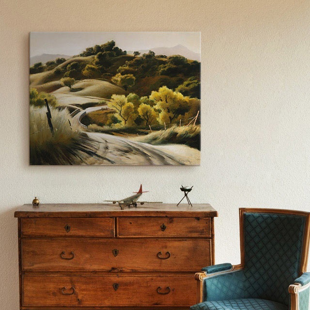 Traditional Bedroom Décor with Green Landscape Painting