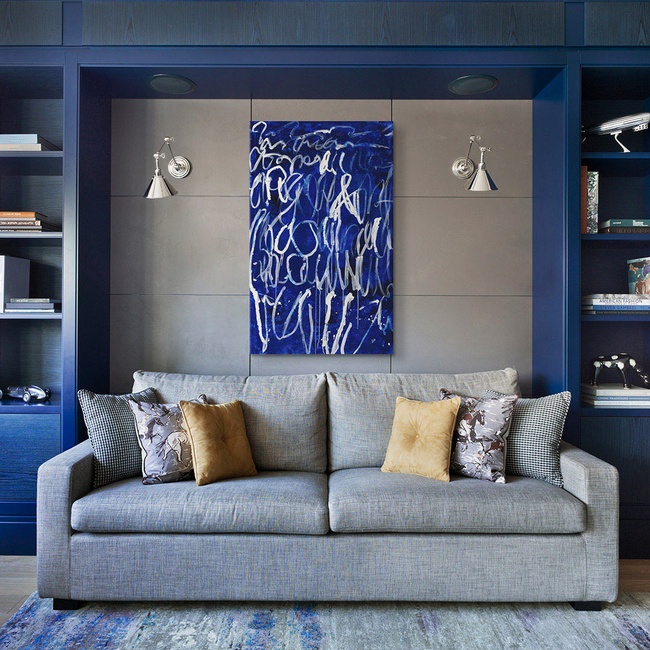 Bold Blue Art in a Contemporary Living Room