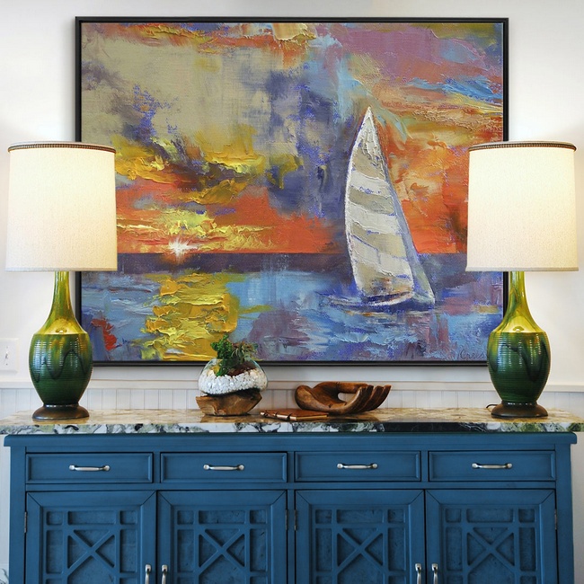 Colorful Sailing Art in Coastal Entryway