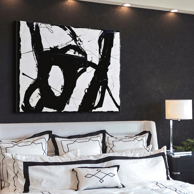 High Contrast Bedroom with Abstract Art