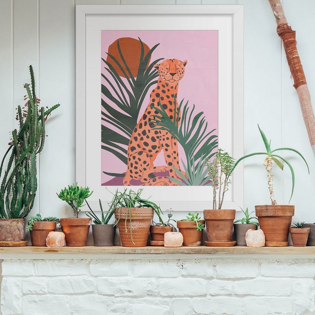 Contemporary Leopard Art in a Boho Dining Room